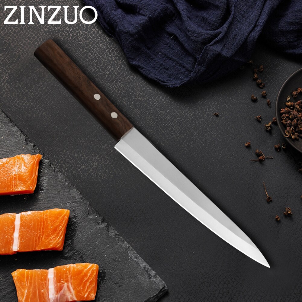 Zinzuo japansk kokkeknive japansk laks sushi knive rustfrit stål sashimi køkkenkniv rå fiskefilet lag madlavningskniv