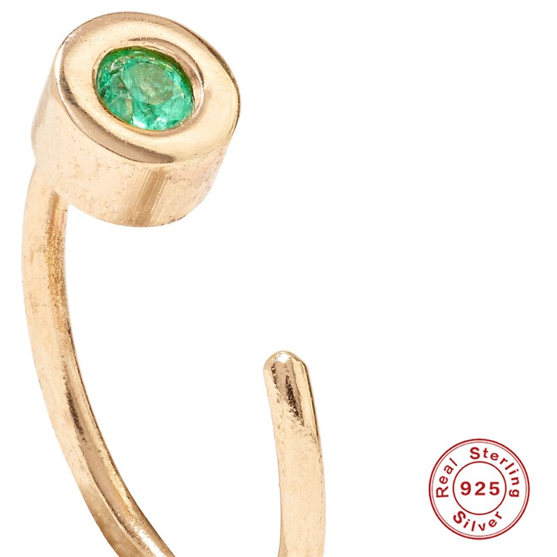 ROXI 925 Sterling Silver Stud Earrings For Women Minimalist C Shaped Green Crystal Earrings Cartilage Helix Piercing Earrings