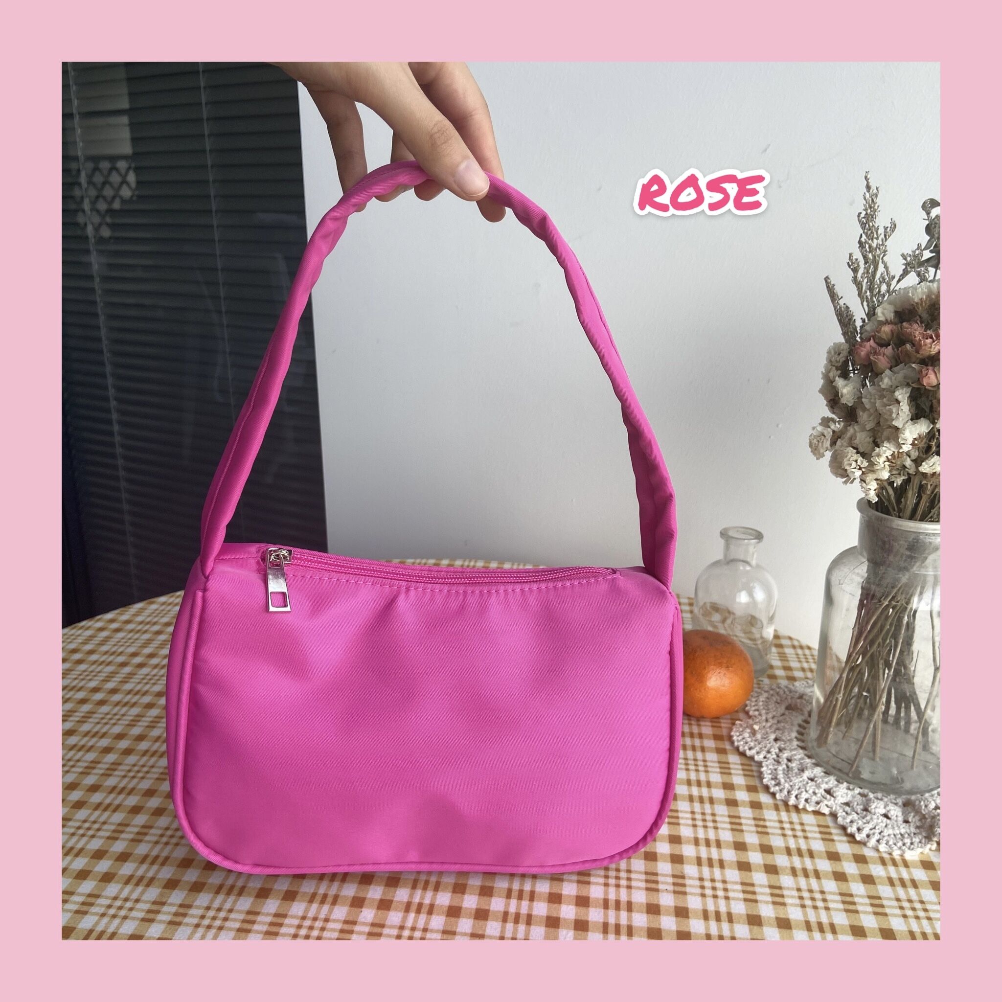 Retro Solid Color Women Armpit Shoulder Bag Simple Ladies Hobos Purse Baguette Handbags Girls Nylon Underarm Bags: Default Title