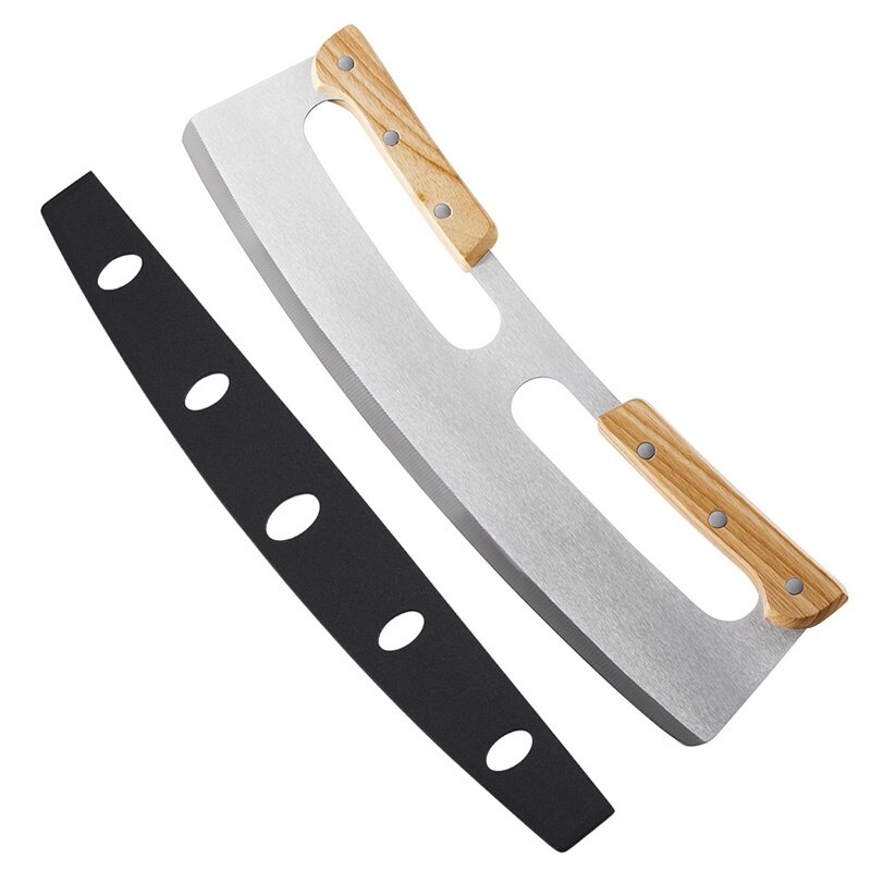 Two-handle Pizza Cutter Wooden Handle Half-round Pizza Hob Easy to Operate Rocker Knives for Kitchen Tool J2Y