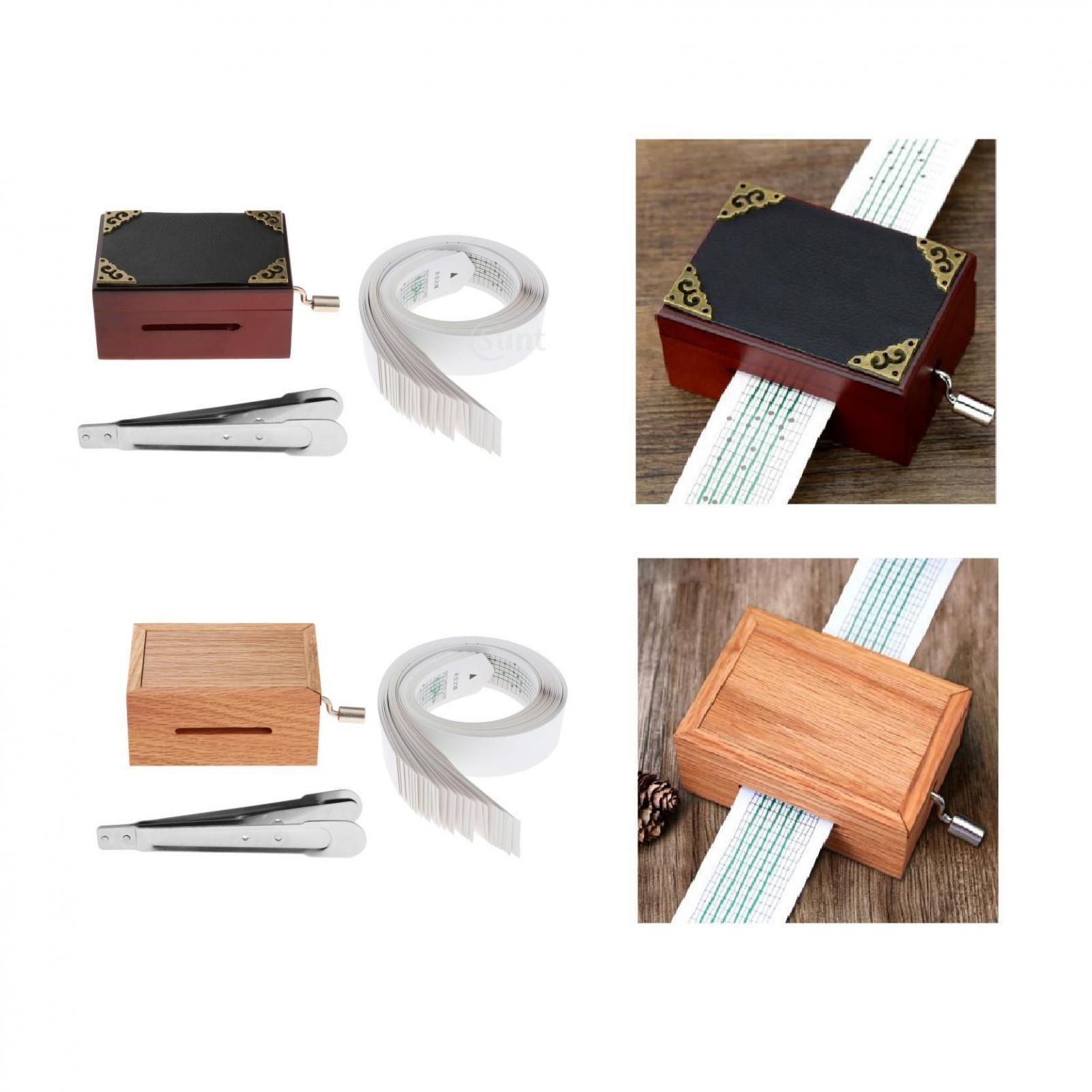 15 Tone Wooden Hand Crank Music Box with Hole Puncher, Music Paper Tape and Blank Paper, Musical for Kids Adult