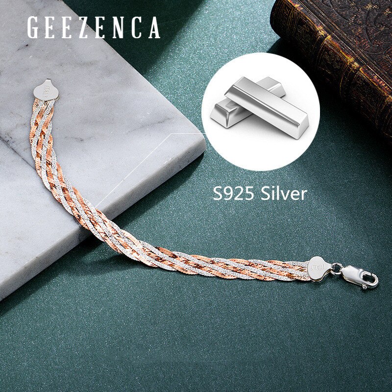 Italienische 925 Sterling Silber Doppel Farbe Faden Weben Armbänder Rose Gold Platin Überzogene Armband Edlen Schmuck Für Frauen