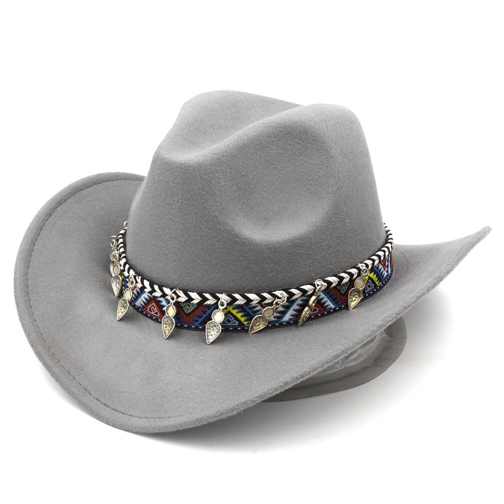 Mistdawn western cowboy hattu cowgirl puku lippis jäykkä lieri naisille miehille monivärinen nauhanauha koko 56-58cm bbh: Harmaa
