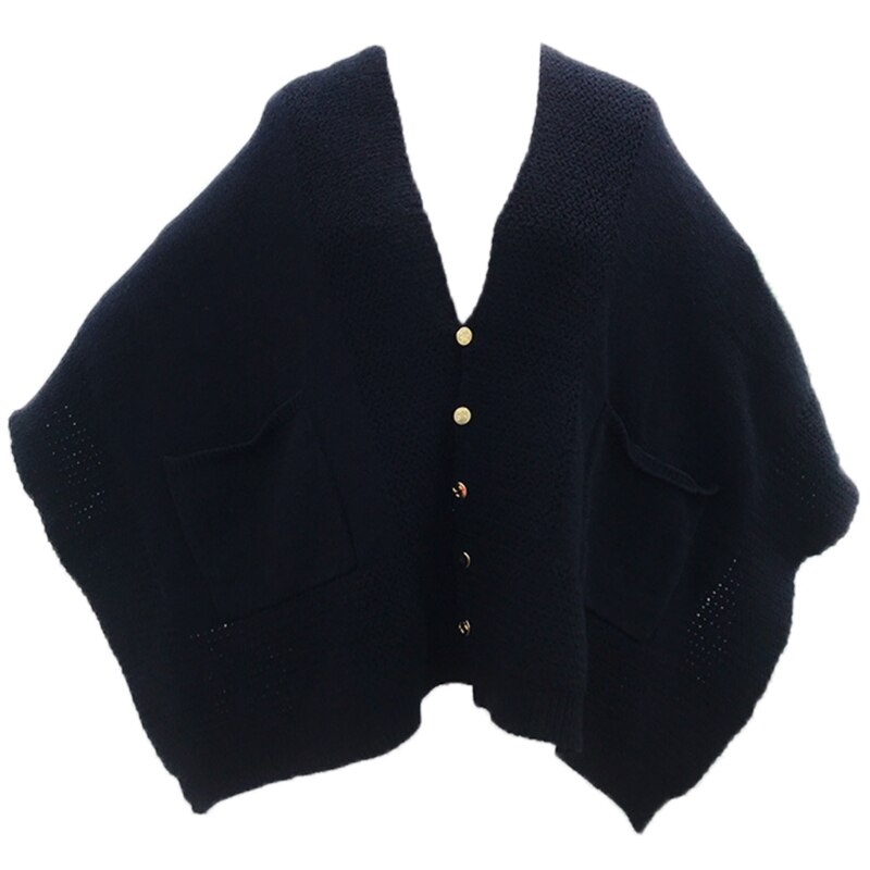 Koreaanse dames winter gebreide oversized poncho deken cape met grote zakken aan de voorkant effen kleur sjaal wikkel trui met knoopjes ca: Bk
