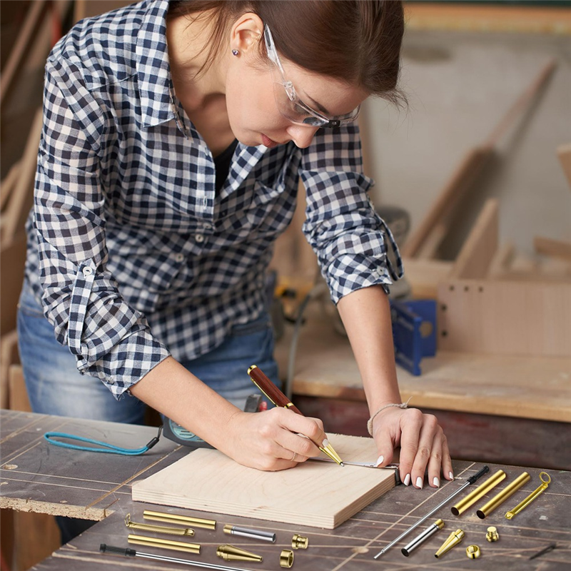 Práctico kit de bolígrafo delgado de 5 piezas para torneado de madera, kit de giro de 7 mm con recambio, ideal para de bricolaje dorado
