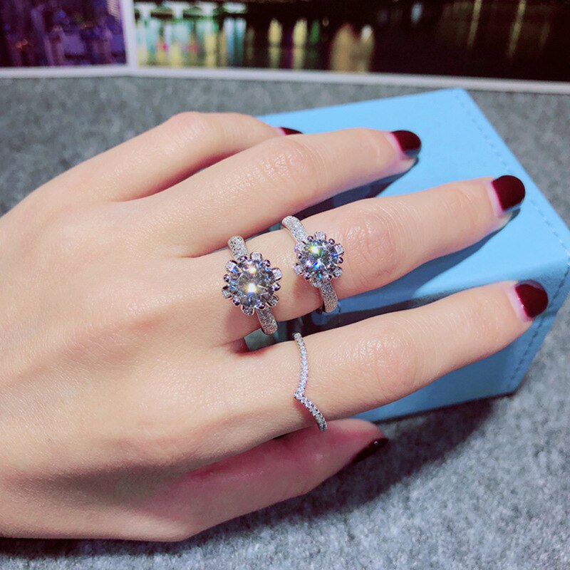 925 prata esterlina 2 quilates anel de diamante para mulher bizuteria casamento anillos pedra preciosa prata 925 jóias anel de diamante branco