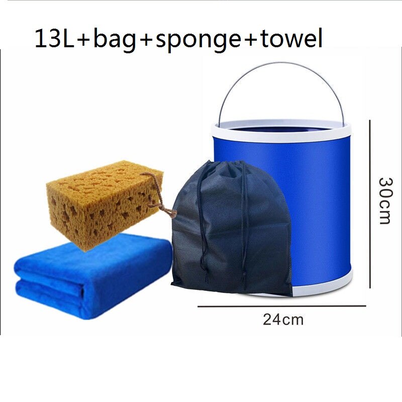 Folding Bucket Portable Wash Outdoor Fishing Bucket Car Storage Box Car Wash Mop Bucket Cleaner: 13L with Gift pack