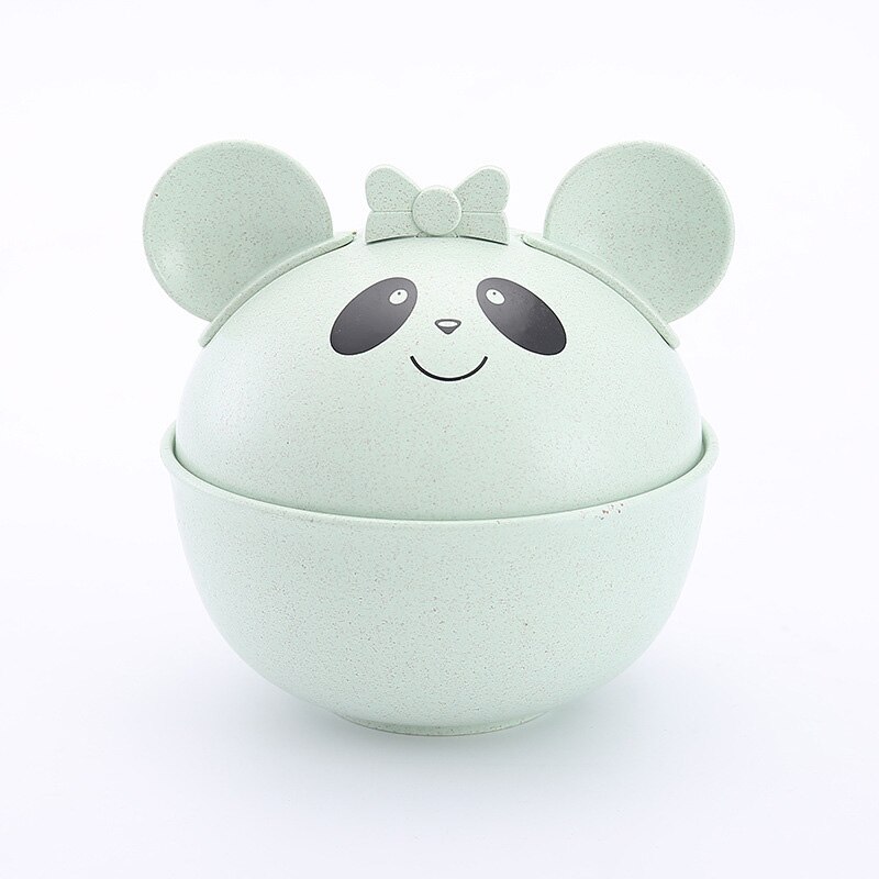 Søde tegneserie børn retter baby fodring hvede halm service med ske gaffel mad beholder børn træning spisestel mbg 0542: Grøn panda