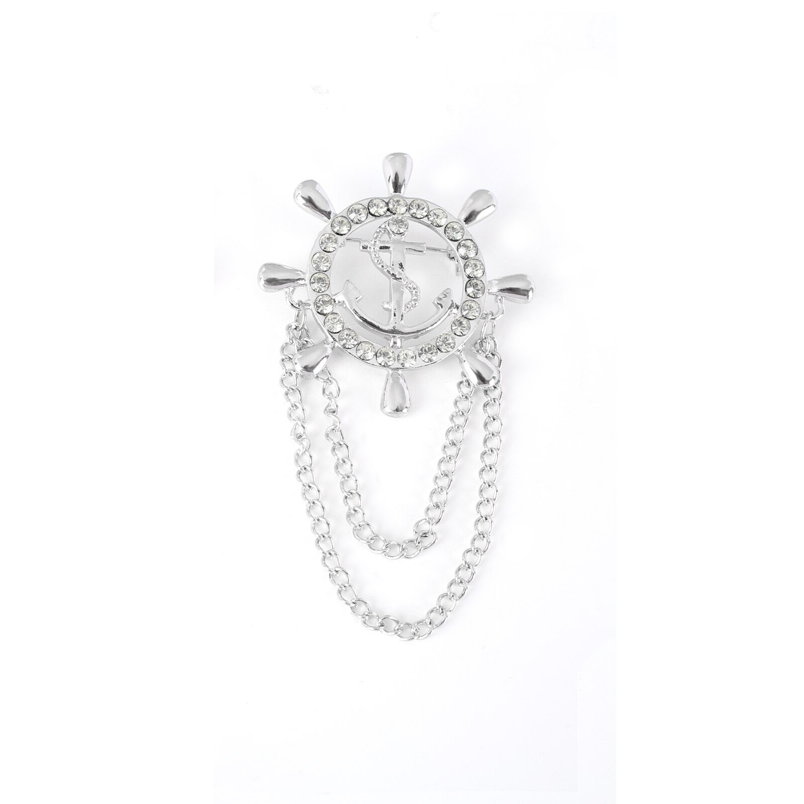 1 pçs estilo europeu e americano moda 2-camada de corrente borla estilo marinho liga âncora navio leme broche colar acessórios: Prata