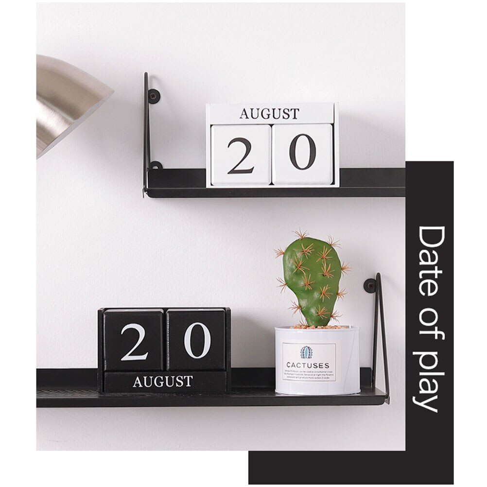3pcs Desktop Wooden Manual Calendar Office Decoration Table Home Ornament Decor(Black)