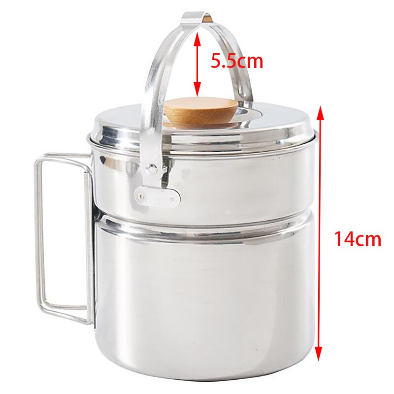 Outdoor Stainless Steel Portable Pot Camping Set Steamer Kettle Pot for Picnic Barbecue Mountaineering Foldable Handle