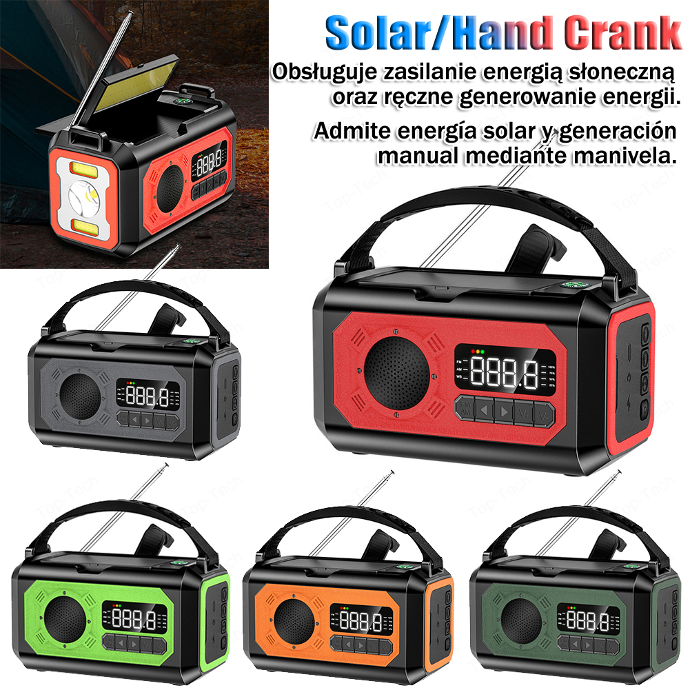Solar handzwengel 12000 mah multifunctionele noodweerradio leeslamp powerbank sos-alarm radio-ontvanger
