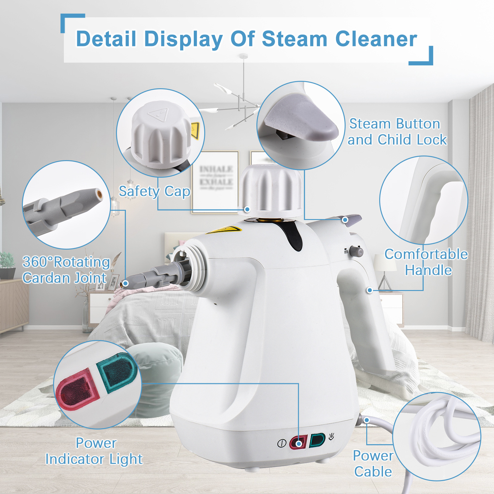 Handheld Steam Cleaner 12in1 Multi-Purpos High Temperature Pressurized Steam Cleaning Machine for Furniture Upholstery Tile Home