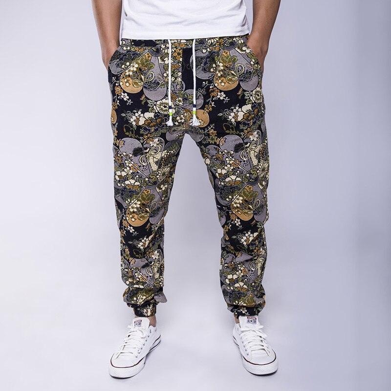 Hawaiian Mannen Bloemenprint Katoen Linnen Lange Harembroek Blauw Koortjes Zakken Man Broek Zomer Streetwear Joggers Mannelijke