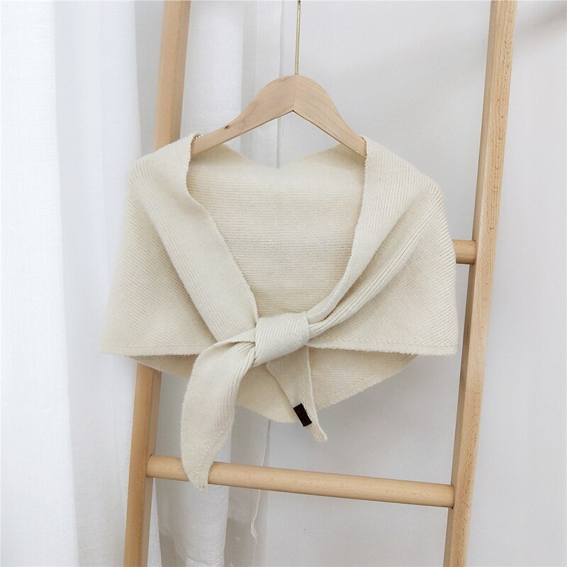 Women's Scarves Wool Knitted Triangle Scarf solid warm Autumn Winter Double-Sided Neckerchief wear Shawl wrap Neck Collar Scarf: Beige