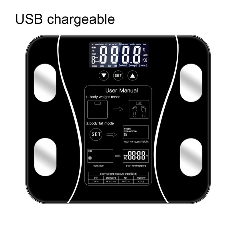 1pc smart kroppsfettskala golv vetenskaplig smart elektronisk led digital viktmätning balans bluetooth app android eller ios: Laddning