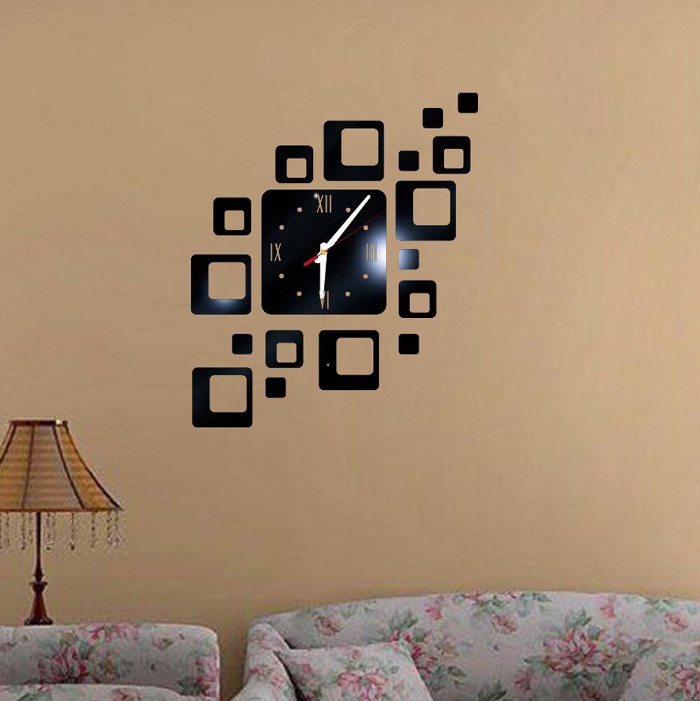 Horloge murale dorée miroir carré, moderne, autocollant mural de montre, meilleur prix, meilleure