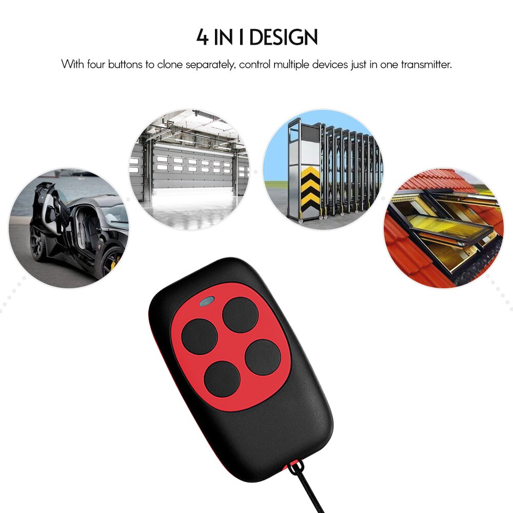 Garage Duplicator Remote Control Cloning Key Fob 4 Buttons Wireless Copy Remote Controller for Car Garage Door Gate Skylight