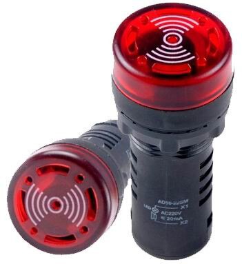 2 stk  ad16-22sm ac /dc 12v/24v rød gul grønn svart ledet indikator signal blitslys med sommer pip 22mm dia . 60mm høyde