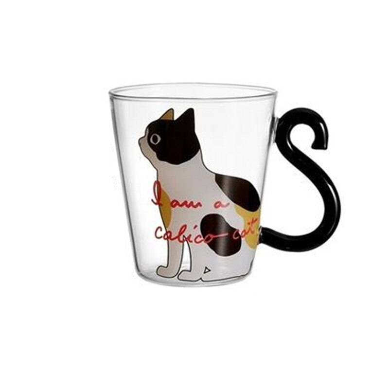 Juego de tazas de café de vidrio con forma de gato negro, taza de té con forma de Animal, estilo japonés Kawaii, para el hogar, 250 ml: White Cat