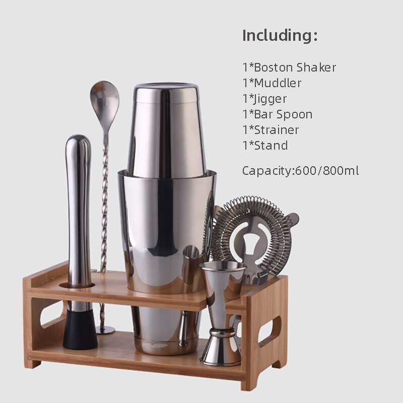 OAPE-Juego de Herramientas de acero inoxidable para Bar, Kit de Coctelera de madera de bambú, mezclador de vino, Coctelera, Moscow Mule, 700ml, 28oz