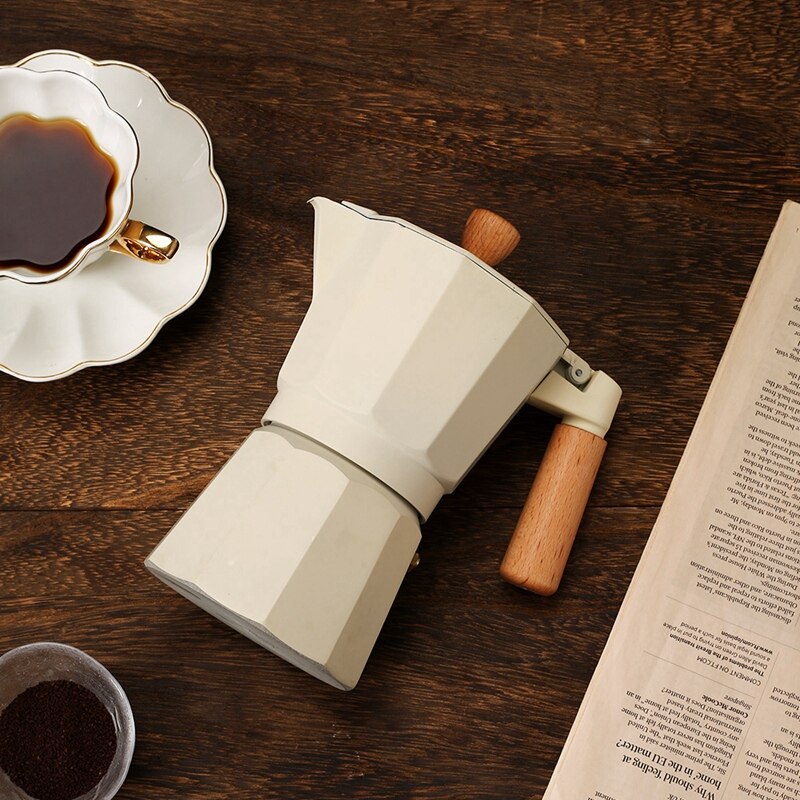 Seiko-cafetera italiana octogonal de aluminio con mango de madera, filtro de goteo hervido, utensilios de café