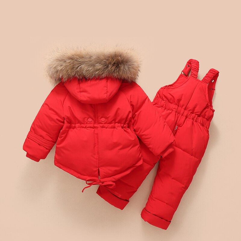 Winter Kinderkleding Set Kinderen Skipak Overalls Peuter Meisjes Jongen Eend Down Jas Warm Snowsuits Jassen + Bib broek 2 Stuks