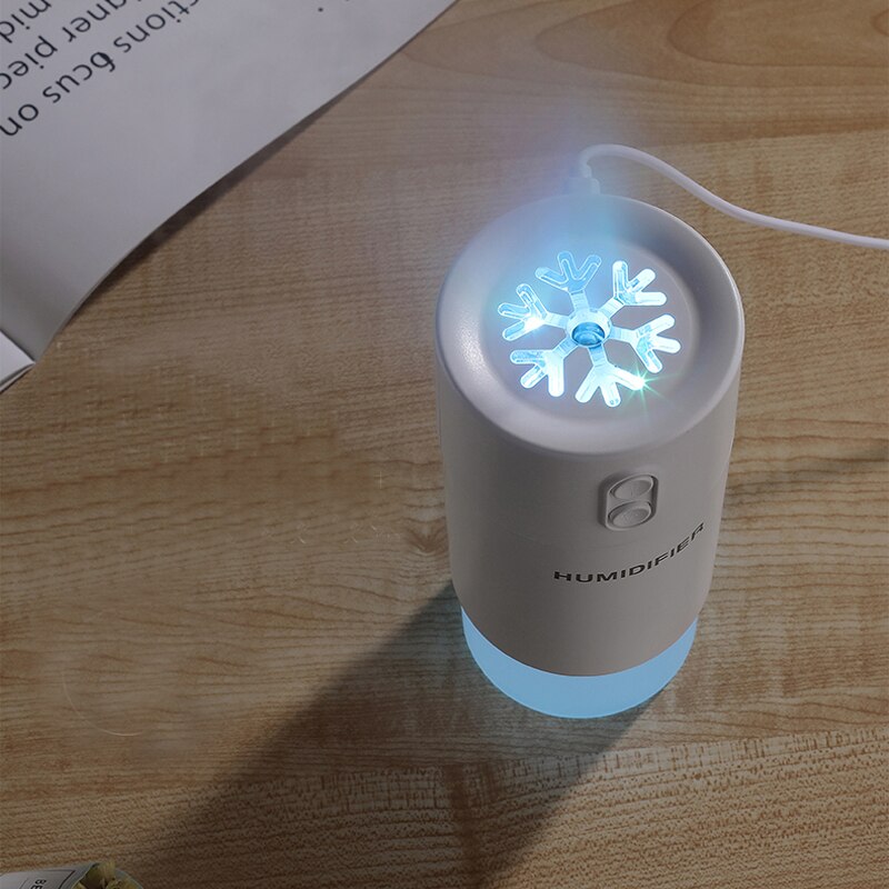3 in 1 Snowflake Humidifier Mini Ultrasonic Car Fogger Led Night Light USB Fan Essential Oil Aroma Diffuser Air freshener