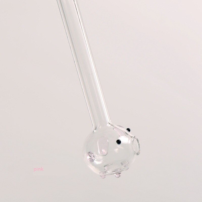 3pcs/lot Glass Straws Pig Glass Straw Lovely Drink Like Fish Handmade Glass Straw Pipette Pig Drinking Straws: pink