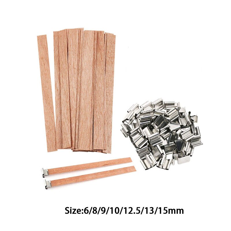 50Pcs 6-15cm Wooden Candles Wick With Sustainer Tab Candle Wick Core For DIY Candle Making Supplies Handmade Soy Parffin Wax Wic