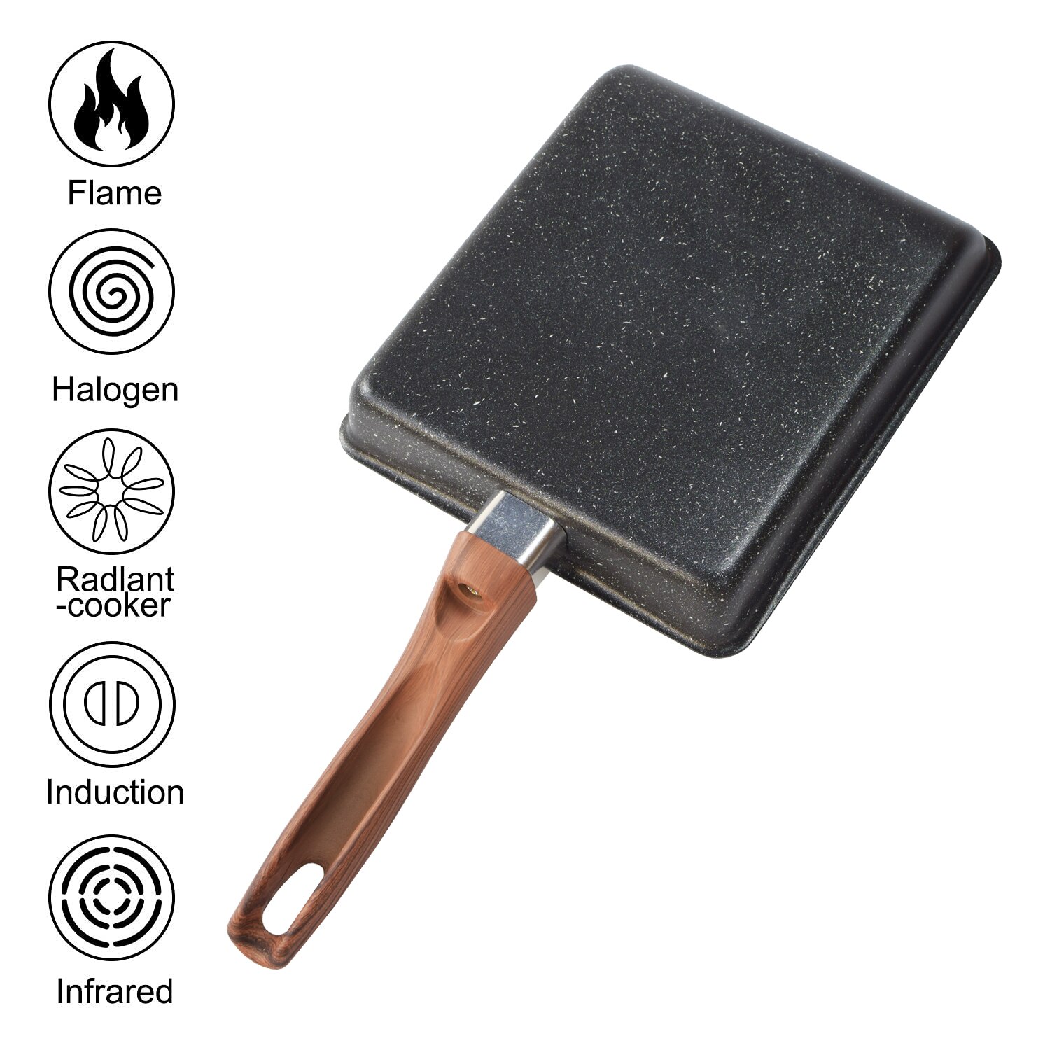 Poêle à Œufs Rectangulaire et Antiadhésive pour Omelette Japonaise, avec Poignée Anti-brûlure, pour Tamagoyaki, Compatible avec la Cuisinière et la Plaque de Cuisson à Induction
