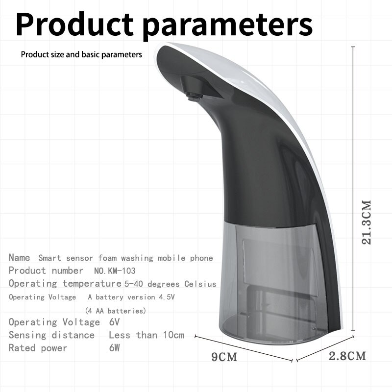 KM105 400mL Automatic Induction Foam Soap Dispenser For Home Kitchen Bathroom Battery Rechargeable Without Battery White/black