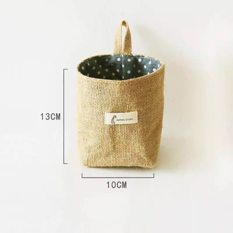 Hanging Storage Basket Jute Cotton Linen Pocket Storage Box Small Sack Sundries Organizer Cosmetic Organizer Home Decor: As picture2