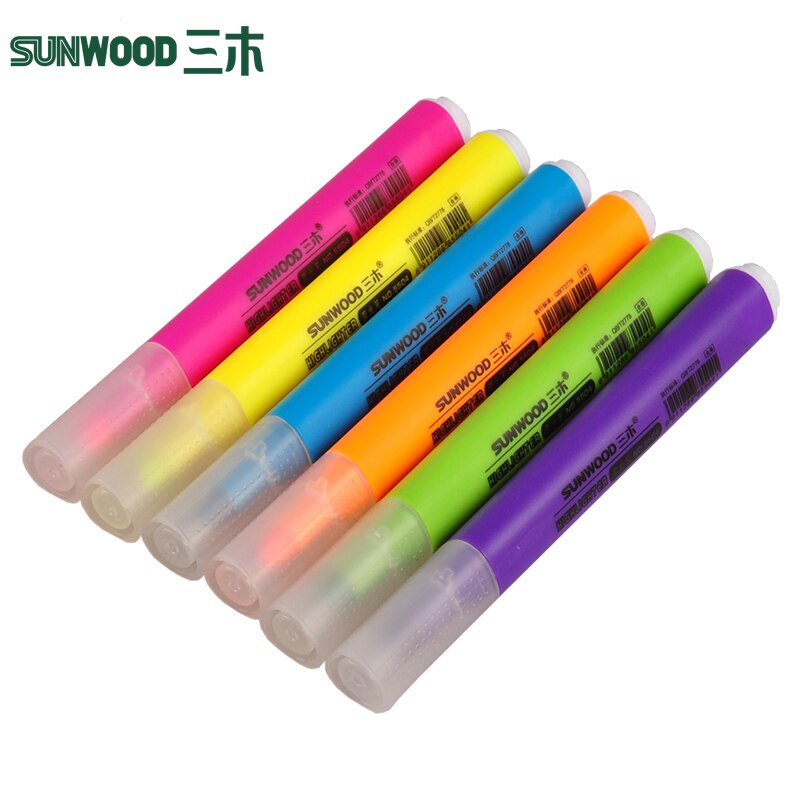 6 STKS SUNWOOD 6 Kleuren Markeerstift Set Markeerstift Korea Briefpapier Markeerstift Nadruk Marker
