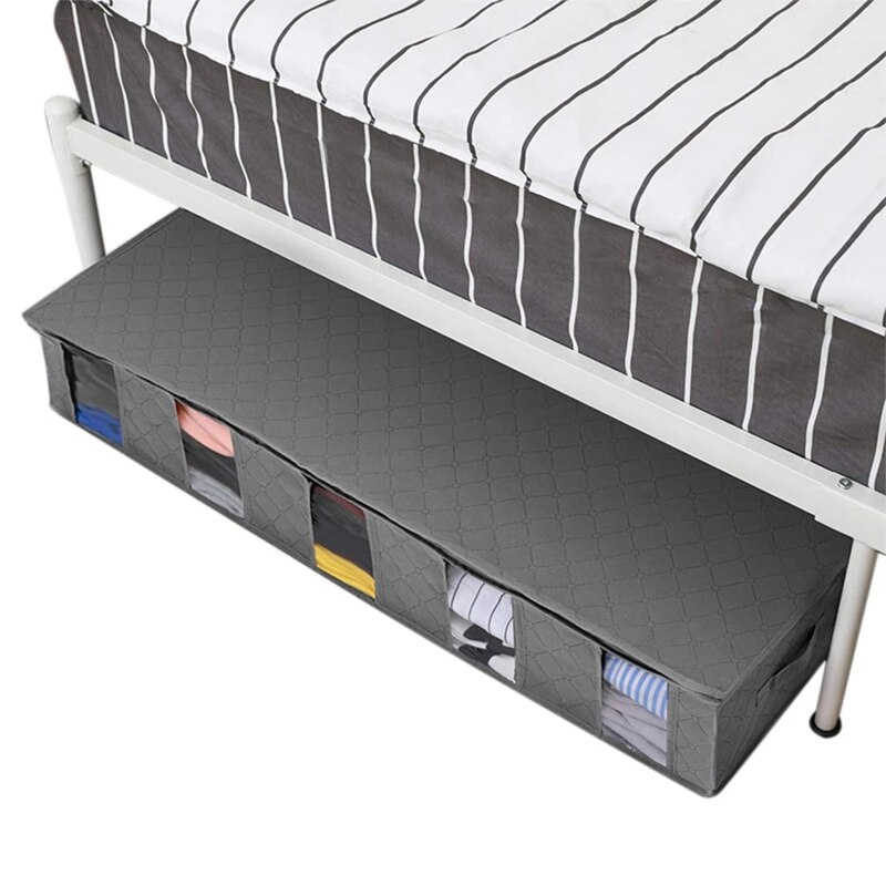 2Pcs Under Bed Clothes Item Storage Dustproof Storage Bag Container Clothes Organizer Foldable 5 Sections & Clear Window