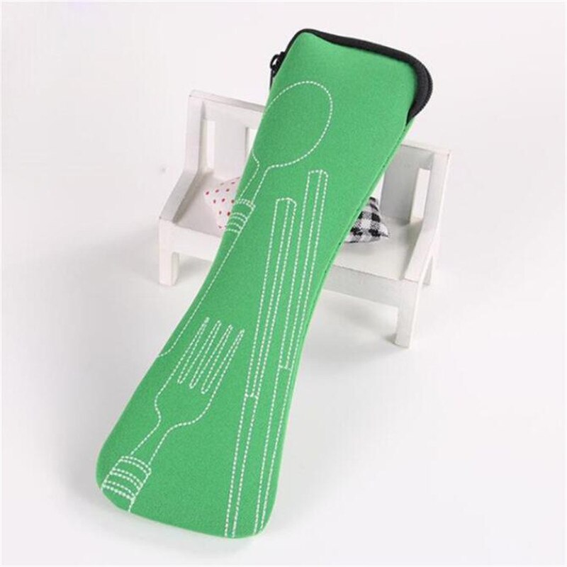 Neue Tragbare Kissen Tasche Messer Gabel Stäbchen Tasche Weiche 1Pc Luft Baumwolle Reißverschluss Reise Besteck Tasche Speicher Lieferungen: Licht Grün