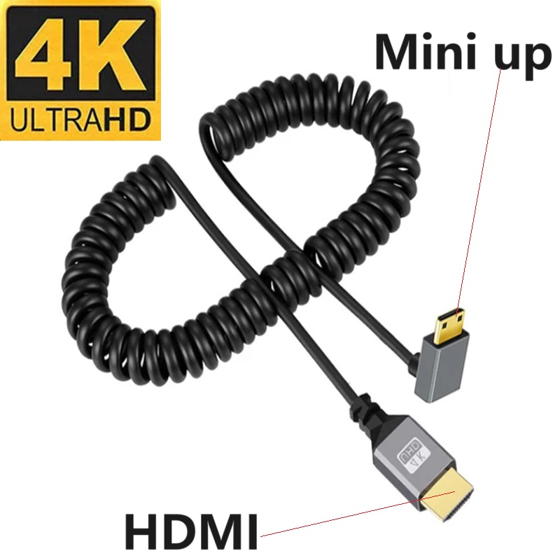 4K HDMI kabel sprężynowy z męskiego na męskie lewego prawego w górę w dół Mini Micro hdmi zwinięty przedłużacz elastyczny kabel spiralny podłącz kabel HDMI: BŁĘKITNA