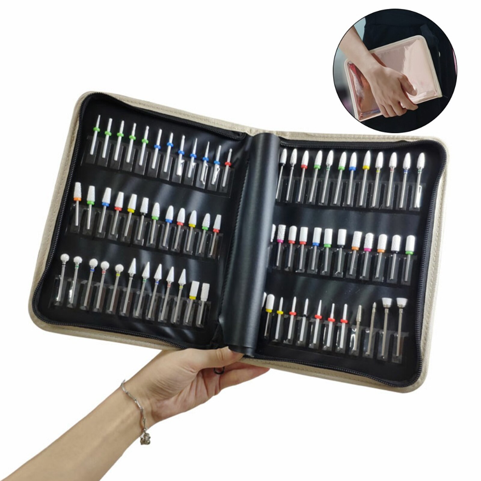 Folding Nail Art Drill Bits Container Storage Case Compact
