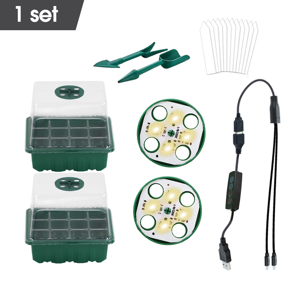 LED Nursery Pots with Grow Light Plant Seed Starter Trays Home Greenhouse Growing Lamp 12Cell Seedling Box Timer Kit Controller: Yellow