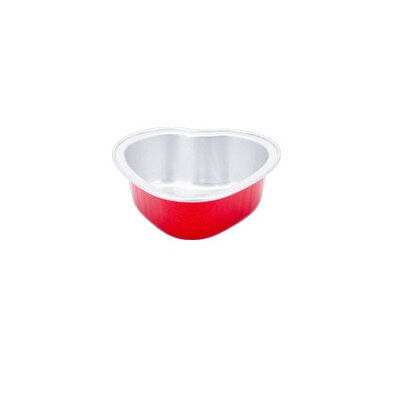 Mini taza de aluminio con forma de corazón para postre, taza desechable para comida, pudín, Mousse, contenedor de gelatina, molde para hornear cupcakes, 10 Uds.: Rojo