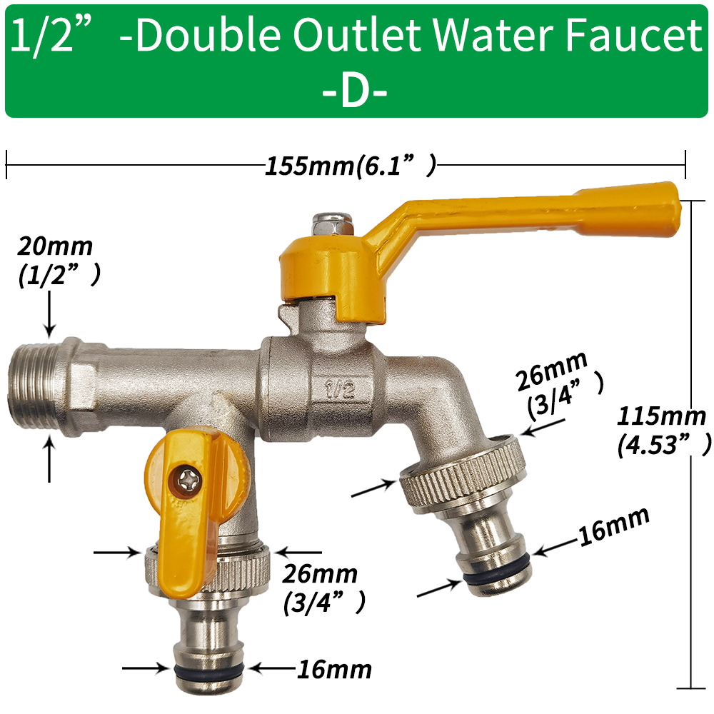 Adattatore per rubinetto per tubo da giardino 1/2 '' IBC Connettore per serbatoio dell'acqua Irrigazione a 2 gareggiare a 1 attraverso Giunto per rubinetto in ottone Raccordo di ricambio Valvola a sfera: Rosso