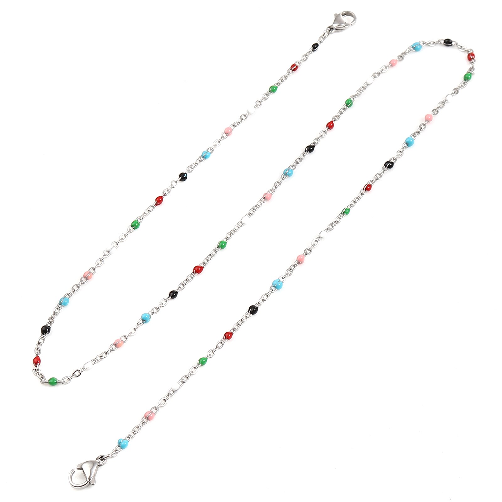 1Piece Stainless Steel Necklace Strap Lariat Lanyard Enamel Beads Chains Necklace 51cm long For Face Hanger Mask Line Decoration: Color 6