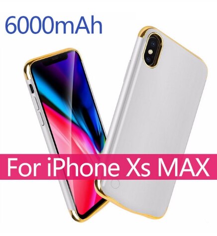 3500/6000mah Battery Charger Case For iPhone 6 6S 7 8 XS Max External Backup Battery Case Power Bank Charging Case Cover: For XS Max Silver