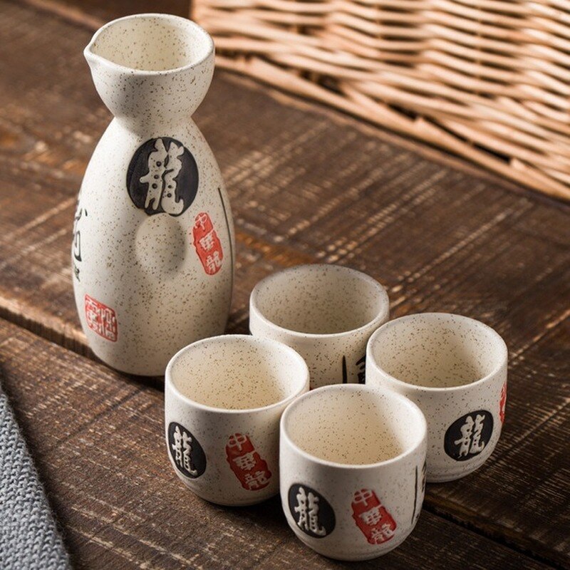 5 Pcs Ceramic Japanese Sake Set Bottle Cups With Cork Stopper Bar Crockery Wine Warm Sets 16 Pattern Wood Tray