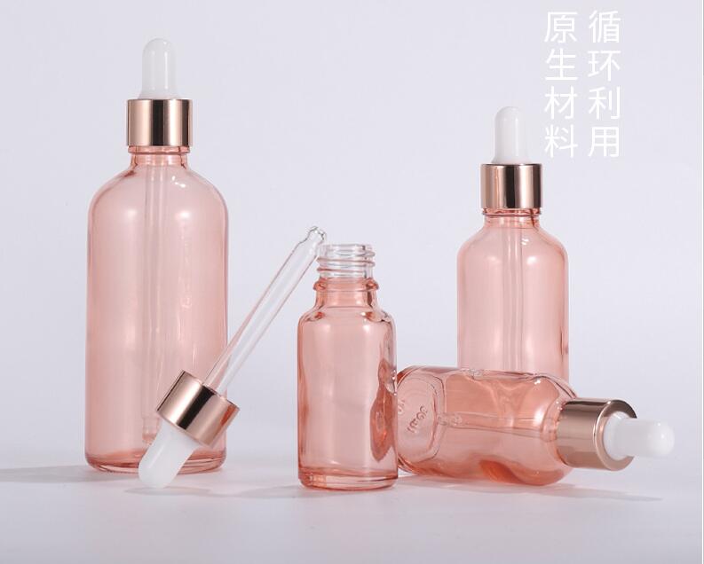 15 stk 5-100ml rosa guldglas dråber lyserød flaske med pipette æterisk olie tom dispenser flasker rejse flaske