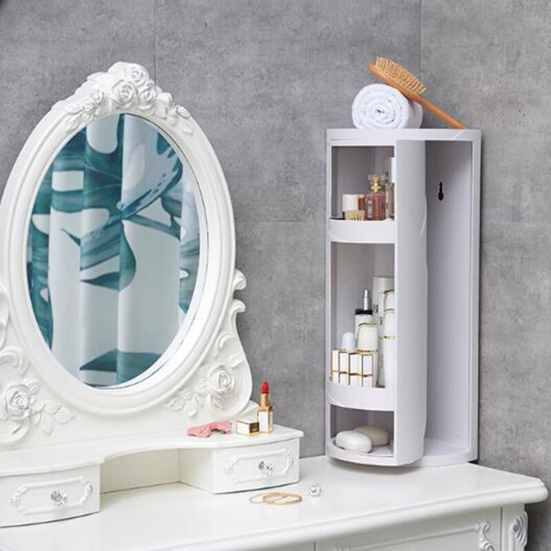 Bathroom rotating triangle rack suction wall storage finishing rack kitchen bathroom dustproof storage cabinet corner rack