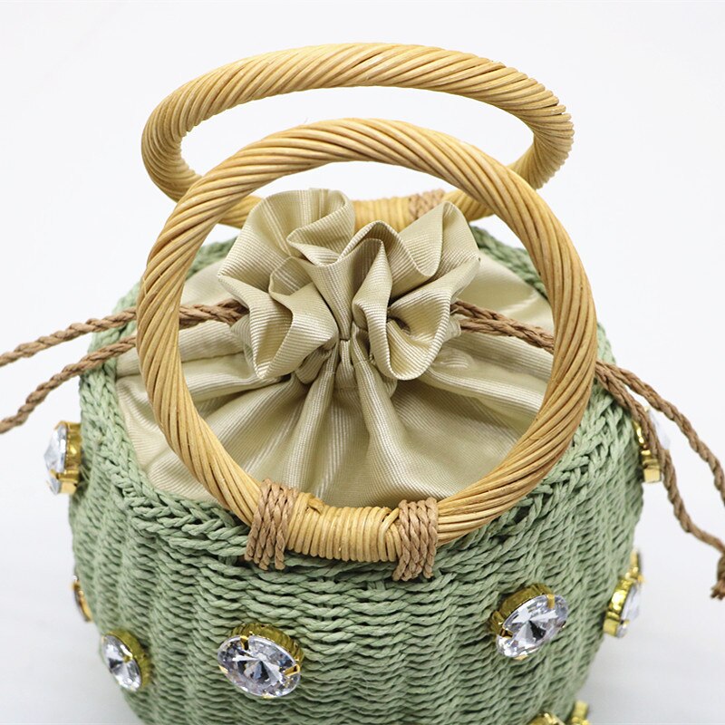 Sac d'été en paille pour femmes, fait à la main, en forme de seau, fourre-tout, pour la plage, sacs à main avec anse