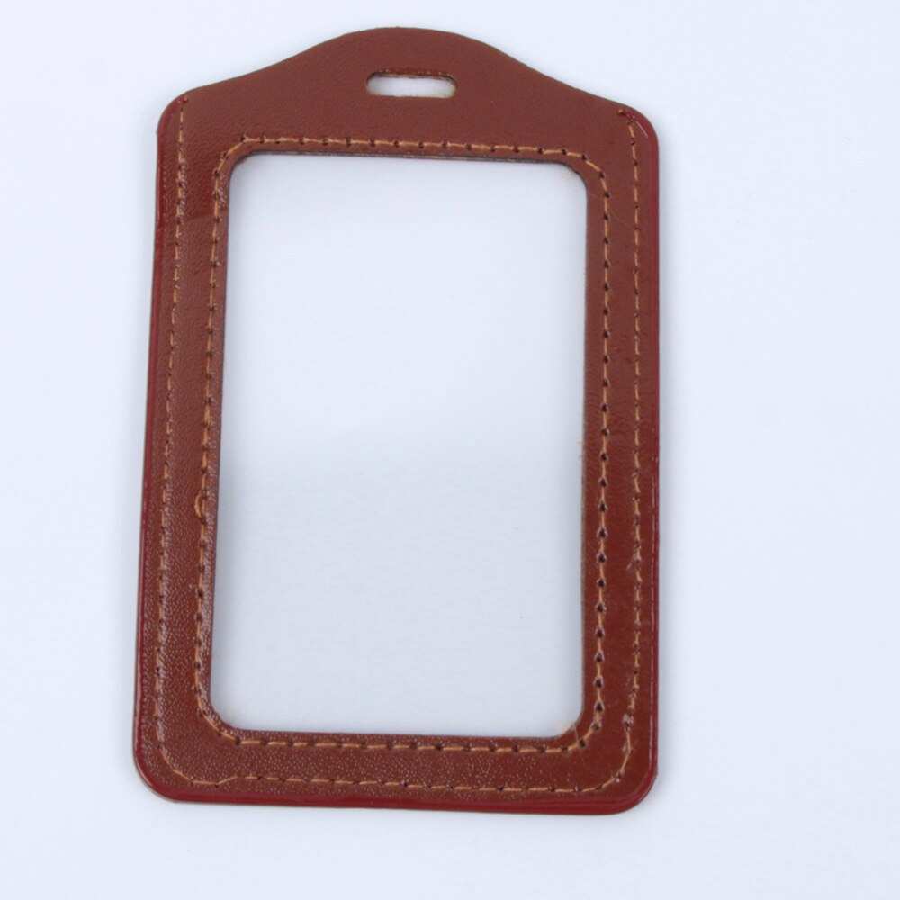 1 Uds. De Funda de cuero PU para Credencial de identificación, transparente y con borde de Color, orificios de cordón, tarjeteros de banco, accesorios para insignia de identificación: brown