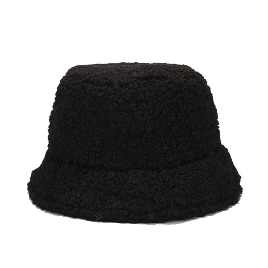 Mærke faux pels vinter panama hatte kvinder udendørs solcreme spand hat kvindelige brev broderi bassin cap sol hætter: Sort