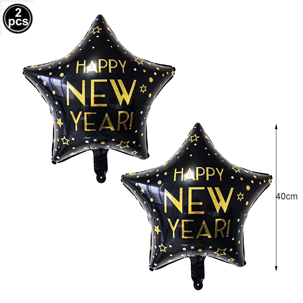 glücklich Jahr Vorabend Partyzubehör Einweg-Erzähler aus Schwarzgold für Neujahr, Servietten, Tischdecke, Neujahrsbanner, Folienballon-Dekorationen